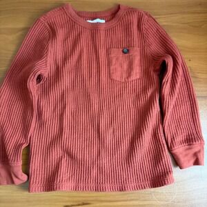 Old Navy Waffle Knit Pocket Long Sleeve Shirt Elbow‎ Patches Rust 5T